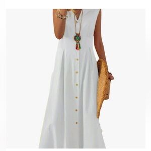 Sleeveless White dress with Yellow Buttons